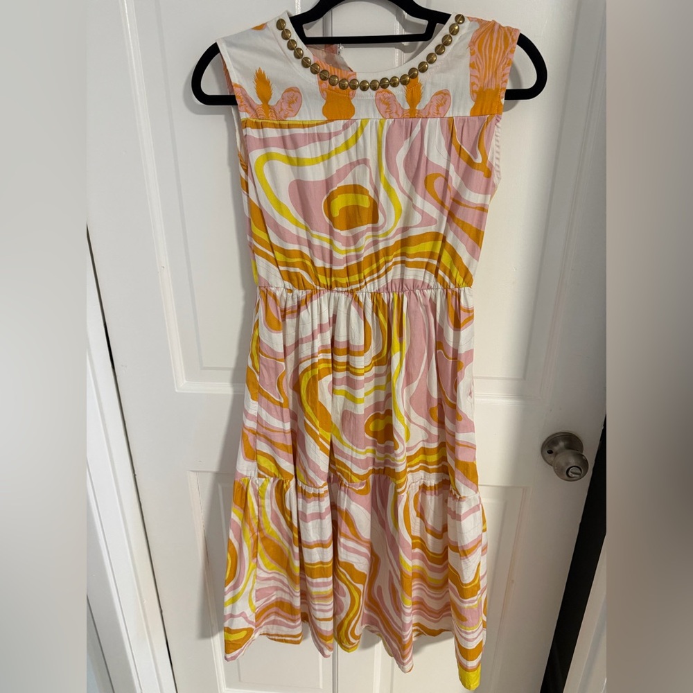 Sheridan French Sleeveless Printed Midi Dress w/ Studded Neckline – NWT - XS ⛱️